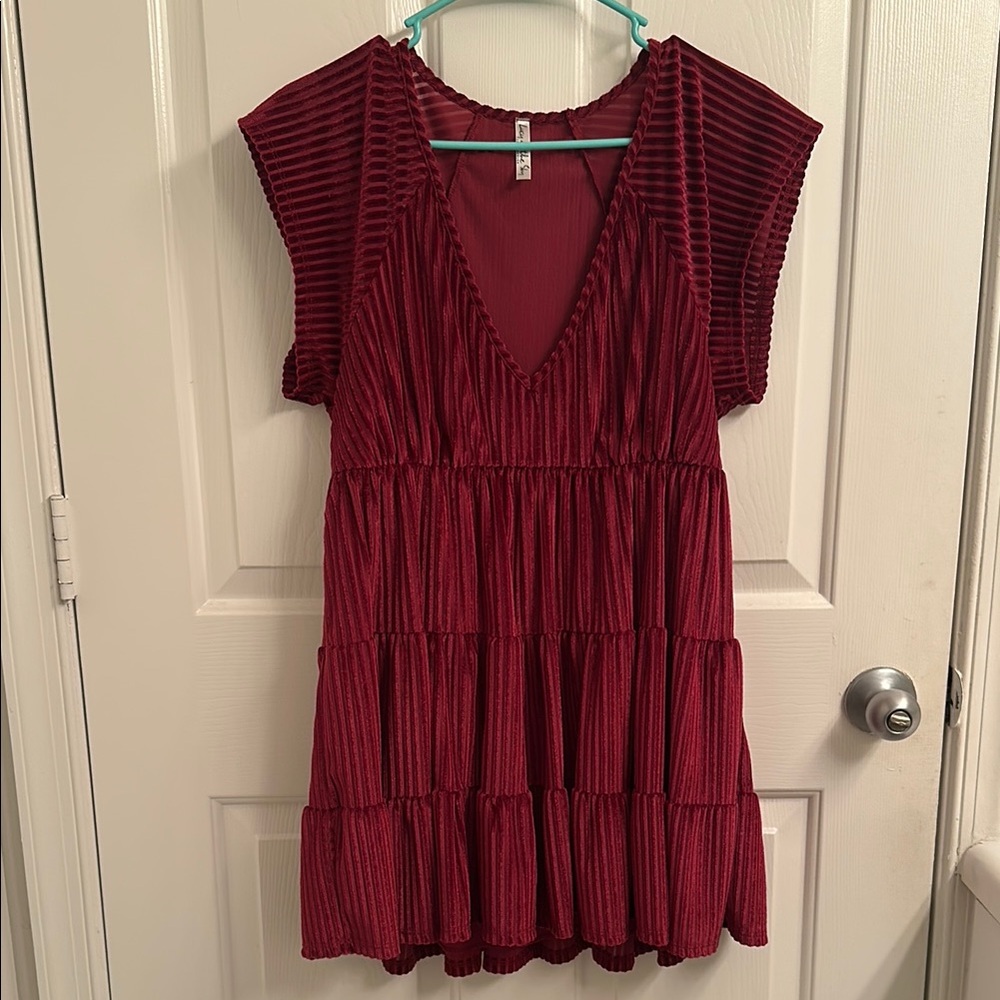 Red V-Neck Tiered Dress